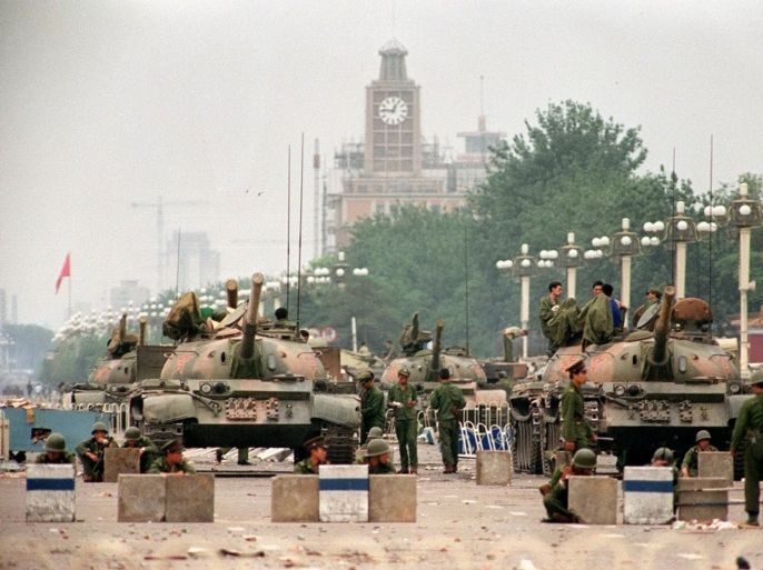 This photo dated June 6, 1989 shows the People's Liberation Army (PLA) tanks guarding a strategic Chang'an Avenue leading to Tiananmen Square. China's communist leaders are facing a year full of sensitive anniversaries that could stoke social tensions at a time when the country is already on edge amid the global economic crisis.