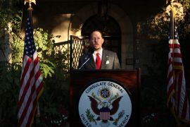 JERUSALEM, ISRAEL - JUNE 30: U.S. Consul General of Jerusalem Daniel Rubinstein delivers a speech during a reception for the upcoming American Independence Day at the American consulate June 30, 2010 in Jerusalem, Israel. (Photo by Gali Tibbon-Pool/Getty Images