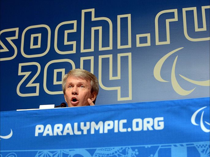 The President of Ukraine's National Paralympic committee Valeriy Sushkevich attends a press conference, hours before the Sochi Paralympics opening on March 7, 2014.