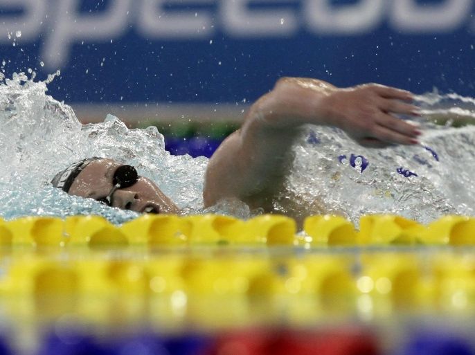 Chilean swimmer Kristel Kobrich competes in the final of her women's 1,500-meter free style swimming competition during the Tenth Odesur games in Santiago de Chile, Chile, 10 March 2014.