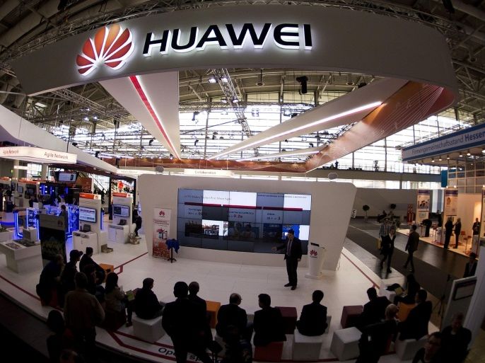 HANOVER, GERMANY - MARCH 14: The Huawei stand is pictured at the 2014 CeBIT technology Trade fair on March 14, 2014 in Hanover, Germany. CeBIT is the world's largest technology fair and this year's partner nation is Great Britain.