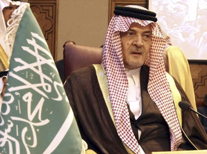 Saudi Arabia's Foreign Minister Prince Saud al-Faisal attends the opening of an Arab foreign ministers emergency meeting to discuss the Syrian crisis and President Bashar al-Assad's regime, at the Arab League headquarters in Cairo, March 9, 2014. The Arab League on Sunday endorsed Palestinian President Mahmoud Abbas's rejection of Israel's demand for recognition as a Jewish state, as U.S.-backed peace talks approach a deadline next month. The United States want Abbas to make the concession as part of efforts to reach a "framework agreement" and extend the talks aimed at settling the decades-old Israeli-Palestinian conflict.REUTERS/Stringer (EGYPT - Tags: POLITICS)