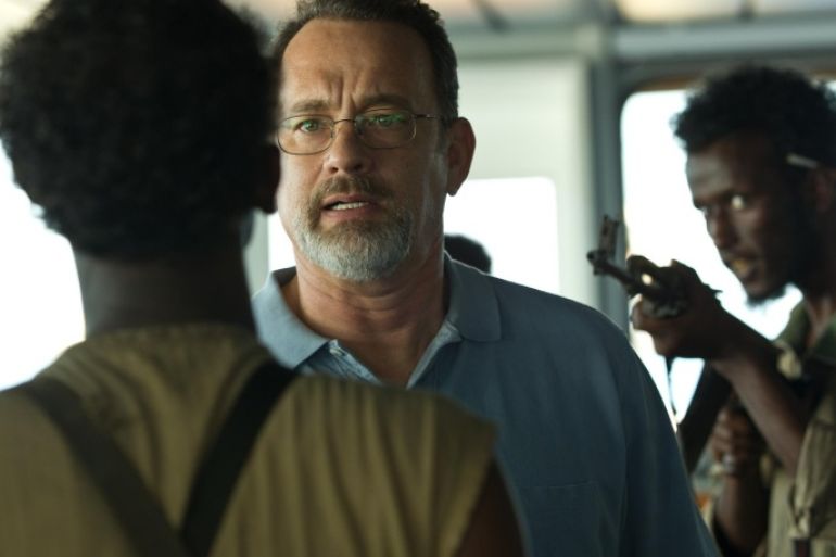 This film image released by Sony - Columbia Pictures shows Tom Hanks, center, in "Captain Phillips." The movie is nominated for an Oscar for best motion picture of the year. along with five other nominations. This year's best picture race at the 86th Academy Awards on Sunday, March 2, 2014, has shaped up to be one of the most unpredictable in years. (AP Photo/Sony - Columbia Pictures)