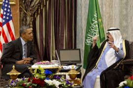 US President Barack Obama (L) meets with Saudi King Abdullah (R) at Rawdat Khurayim, the monarch's desert camp 60 miles (35 miles) northeast of Riyadh, on March 28, 2014. Obama arrived in Riyadh for talks with Saudi King Abdullah as mistrust fuelled by differences over Iran and Syria overshadows a decades-long alliance between their countries. AFP