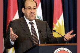 epa02368484 (FILE) A file photograph dated 08 August 2010, shows Iraq's Prime Minister Nuri Al-maliki speaking during a joint press conference with Iraqi Kurdish leader Massoud Barzani (unseen) in Erbil, northern Iraq. According to media reports on 01 October 2010, Iraq's Shiite coalition, the National Alliance, chose incumbent Prime Minister Nuri al-Maliki on 01 October as its candidate to form a new government after days of closed door meetings. However, the political impasse that has gripped the country for 208 days is not over yet because some disagreements about al-Maliki remained within the alliance. Plus, the alliance remains two votes shy of the majority needed to form a government. EPA/KAMAL AKRAYI