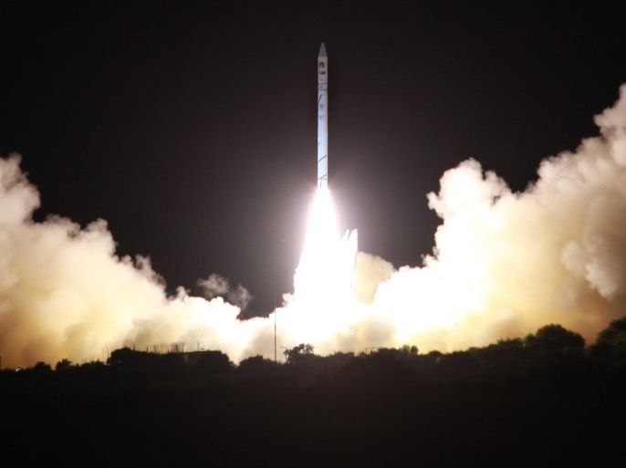 A handout picture supplied by the Israeli Defense Ministry on 10 April 2014 shows the successful take off launching of the 'Ofek 10' satellite on a 'Shavit' satellite launcher, from an unnamed Israeli Air Force test range, Israel, 09 April 2014. The defense ministry announced the satellite entering its orbit around the Earth after undergoing tests to confirm its accurate performance, and began transmitting data and visual material. The defense ministry said the Ofek 10 is an observation remote-sensing satellite that employs synthetic aperture radar (SAR) technology with advanced 'high-resolution' imagery, capable of operating day or night and in all weather conditions. The first of the Ofek series of advanced satellites was launched in 1988. EPA/ISRAELI DEFENSE MINISTRY