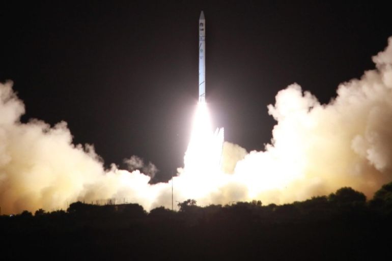 A handout picture supplied by the Israeli Defense Ministry on 10 April 2014 shows the successful take off launching of the 'Ofek 10' satellite on a 'Shavit' satellite launcher, from an unnamed Israeli Air Force test range, Israel, 09 April 2014. The defense ministry announced the satellite entering its orbit around the Earth after undergoing tests to confirm its accurate performance, and began transmitting data and visual material. The defense ministry said the Ofek 10 is an observation remote-sensing satellite that employs synthetic aperture radar (SAR) technology with advanced 'high-resolution' imagery, capable of operating day or night and in all weather conditions. The first of the Ofek series of advanced satellites was launched in 1988. EPA/ISRAELI DEFENSE MINISTRY