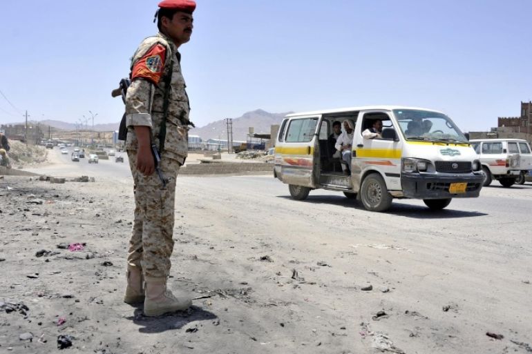 A Yemeni soldier patrols after authorities stepped up security measures a day after a drone attack killed 10 al-Qaeda suspected militants, in Sanaa, Yemen, 20 April 2014. An unspecified number of insurgents with suspected ties to al-Qaeda were killed 20 April 2014 in an airstrike in southern Yemen, a security official said, the second such attack in two consecutive days in the Arabian Peninsula country.