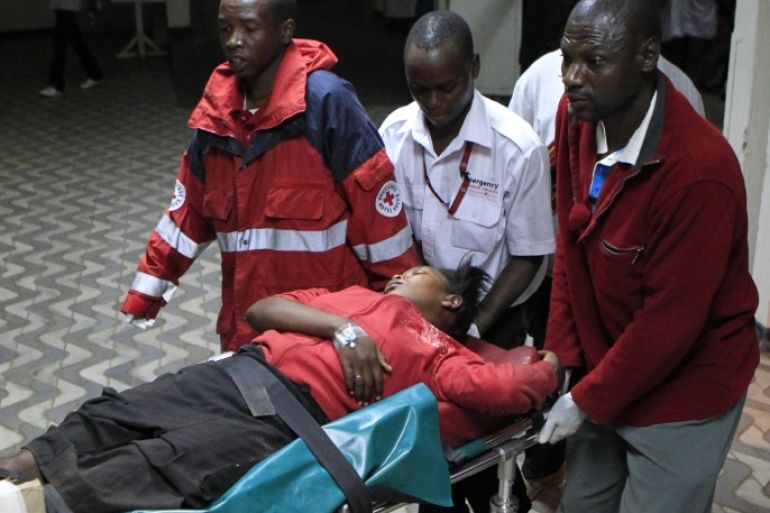 An injured blast victim arrives at Kenyatta National Hospital in Nairobi March 31, 2014. REUTERS/Noor Khamis