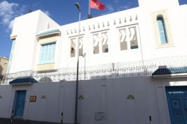 A picture taken on April 17, 2014 shows the Tunisian embassy in the Libyan capital Tripoli, where a diplomat identified as al-Aroussi al-Kontassi was kidnapped in still unknown circumstances just two days after armed men seized Jordan's ambassador. AFP PHOTO / MAHMUD TURKIA
