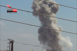 إلقاء البراميل المتفجرة على بلدة حيان بريف حلب
