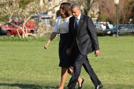 US President Barack Obama and First Lady Michelle Obama walk back to the Residence, at the White House in Washington DC, USA, 10 April 2014. They attended a Civil Rights Summit in Austin, Texas, to commemorate the 50th anniversary of the signing of the Civil Rights Act.