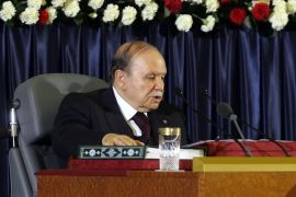 Algerian President Abdelaziz Bouteflika, re-elected for a fourth mandate, during the oath of office in Algiers, Algeria, 28 April 2014. Bouteflika was sworn in for a fourth term in a wheelchair. Bouteflika, who was reelected in April 17 elections, appeared stronger than in recent appearances but still fatigued as he took the oath of office in a televised ceremony at the Palais des Nations convention centre. The 77-year-old leader's quest for another five years in office, despite being too weak to campaign after suffering a stroke last year, had divided Africa's biggest gas producer.