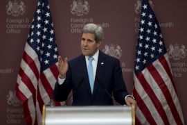 U.S. Secretary of State John Kerry speaks during his press conference after the "Friends of Syria Meeting" at the Foreign Office in London, Thursday, May 15, 2014. (AP Photo/Matt Dunham, Pool)
