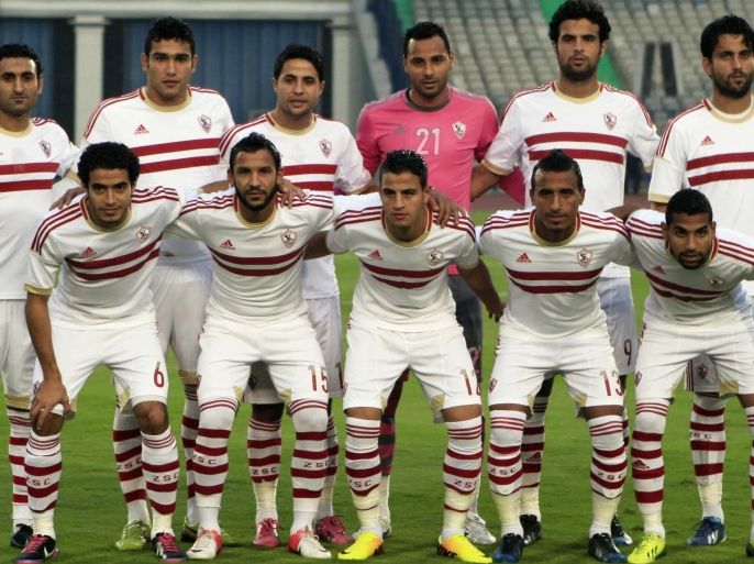 El Zamalek players pose for a photograph before their opening Egyptian Premier League derby soccer match against El Ismaily at Cairo Stadium, January 2, 2014. From L-R: (top) captain Ahmed Samir, Salah Soliman, Mohamed Ibrahim, Mahmoud Gennesh, Ahmed Gaafar and Mahmoud Fathallah; (bottom) Omar Gaber, Nour El Sayed, Ahmed Tawfik, Mohamed Abdel-Shafy and Moamen Zakaria. REUTERS/Amr Abdallah Dalsh (EGYPT - Tags: SPORT SOCCER)