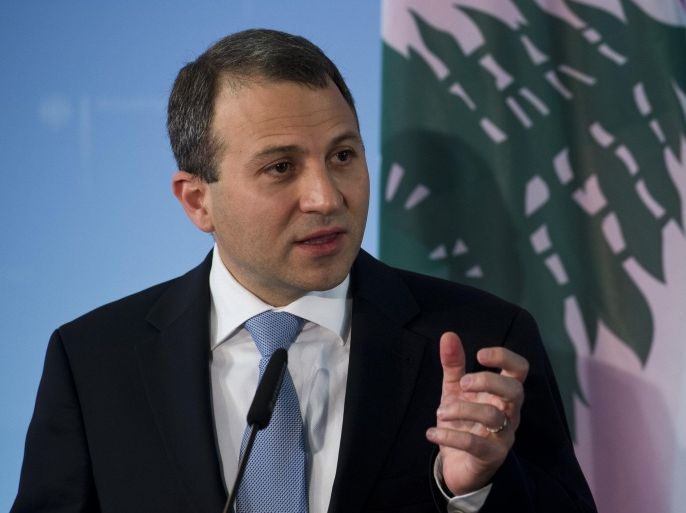 Lebanese Foreign Minister Gebran Bassil speaks during a press conference following talks with his German counterpart at the foreign ministry in Berlin May 6, 2014. AFP PHOTO / JOHN MACDOUGALL