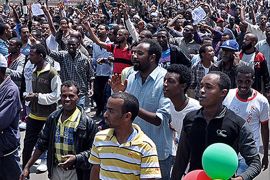 Thousands of Ethiopian opposition activists demonstrate in Addis Ababa on June 2, 2013. The protests were the largest in the country since post-election violence in 2005, in which 200 people were killed and hundreds more arrested. The
