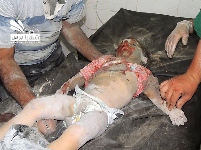 قتلى من الأطفال جرار البراميل المتفجرة على بلدة مارع بريف حلب