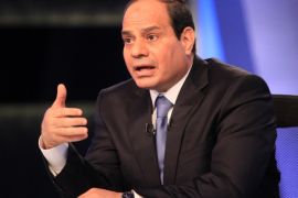 Egypt's ex-army chief and leading presidential candidate Abdel Fattah al-Sisi gives his first television interview since announcing his candidacy in Cairo on May 4, 2014. Sisi is expected to win the May 26-27 election easily riding on a wave of popularity after he ousted in July Mohamed Morsi, Egypt's first freely elected president. The 59-year-old retired field marshal, dressed in a suit and appearing composed and often smiling in what was a pre-recorded interview, is seen by supporters as a strong leader who can restore stability, but his opponents fear that might come at the cost of freedoms sought in the pro-democracy uprising three years ago. AFP PHOTO/STR