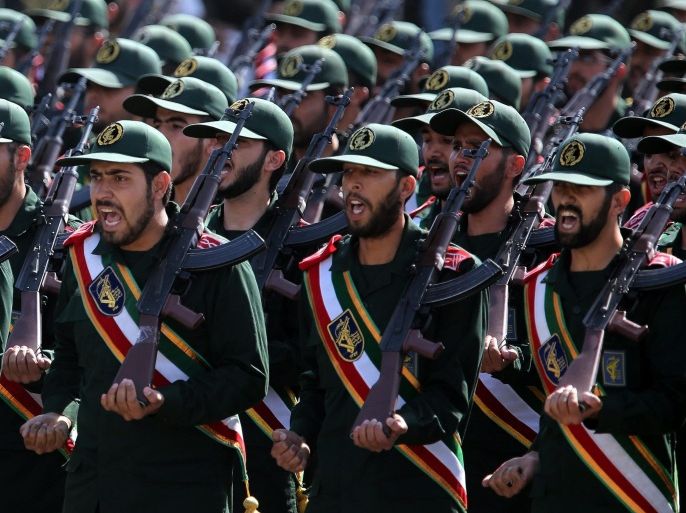 Iranian revolutionary guard soldiers march during the annual military parade marking the Iraqi invasion in 1980, which led to an eight-year-long war (1980-1988) in Tehran, Iran, 22 September 2013. Iranian president Hasan Rowhani said that Iran only wants to end the civil war in Syria for avoiding a new escalation of violence in the Middle East.