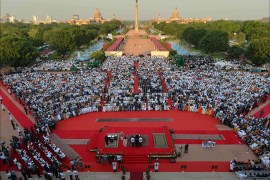 In this handout photograph released by the Presidential Palace (Rashtrapati Bhavan), a general view of the swearing-in ceremony for Indian prime minister-designate Narendra Modi is pictured in New Delhi on May 26, 2014. India's Narendra Modi was