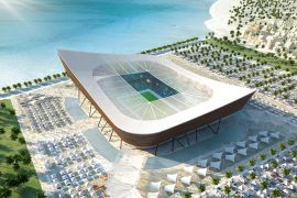 epa02483087 A handout image made available by the Qatar 2022 FIFA World Cup Bid Committee on 06 December 2010, shows a general view of the proposed new Al-Shamal Stadium in Al-Shamal, Qatar, venue of the FIFA 2022 World Cup soccer tournament. The new Al-Shamal Stadium will have a capacity of 45,120, with a permanent lower tier of 25,500 seats and a modular upper tier of 19,620 seats. EPA