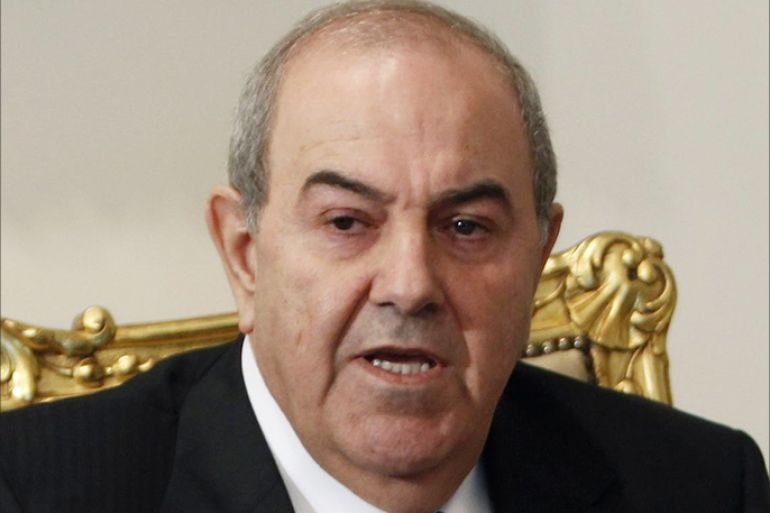 Former Prime Minister Iyad Allawi attends a meeting with Egypt's President Hosni Mubarak at the presidential palace in Cairo October 5, 2010. - إياد علاوي