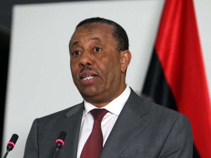 Libya's interim Premier Abdullah al-Thini speaks during a press conference in Tripoli, Libya, 23 May 2014. Al-Thini reportedly thanked Libyans for their support after demonstrations against militias and in support of 'Operation Dignity' to overcome jihadist militias.