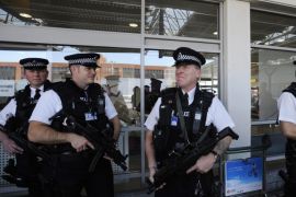 British police patrol Heathrow airport during the arrivals of Olympic athletes in London, Britain, 23 July 2012. London will be host for the 2012 Olympic Games which will take place from 27 July to 12 August 2012.