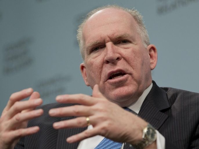 FILE - This March 11, 2014 file photo shows CIA Director John O. Brennan speaking in Washington. A Senate intelligence committee vote next week to release key sections of a voluminous, still-secret report on terror interrogations would start a declassification process that could severely test the already strained relationship between lawmakers and the CIA, and force President Barack Obama to step into the fray. (AP Photo/Carolyn Kaster, File)