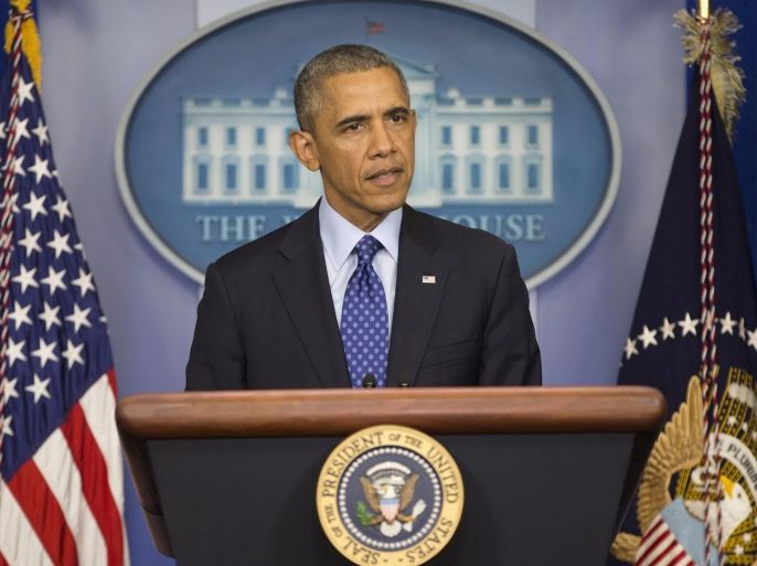 President Barack Obama speaks to members of the media about the situation in Iraq, Thursday, June 19, 2014, in the Brady Press Briefing Room of the White House in Washington. In the strongest sign yet of U.S. doubts about Iraq's stability, the Obama administration is weighing whether to press the Shiite prime minister in Baghdad to step down in a last-ditch effort to prevent disgruntled Sunnis from igniting a full-scale civil war. (AP Photo/Pablo Martinez Monsivais)