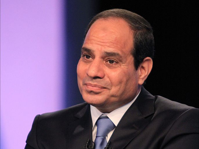 A file picture taken on May 4, 2014 shows Egypt's ex-army chief and leading presidential candidate Abdel Fattah al-Sisi giving his first television interview since announcing his candidacy in Cairo.