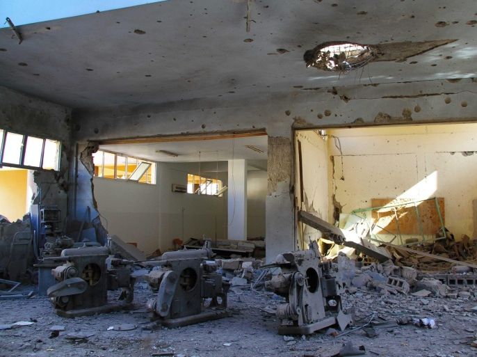 A picture made available on 02 June 2014 shows a damaged university building after a bombing by Libyan jets on several sites in Benghazi, Libya, 01 June 2014. According to media reports, Libyan jets bombed a base of Islamist militias in the eastern city of Benghazi on 01 June, as a former general continued his campaign against radical militants in the country. The official LANA news agency reported that a plane bombed several sites in western Benghazi, but said the sites hit were not clear.