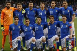 Italy's players pose for the media before the start of their international friendly soccer match against Republic of Ireland at Craven Cottage, London, Saturday, May 31, 2014. (AP Photo/Sang Tan)