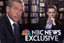 This image taken from video provided by NBC News on Tuesday, May 27, 2014 shows Edward Snowden, right, a former National Security Agency (NSA) contractor and NBC News anchor Brian Williams during an NBC Exclusive interview. (AP Photo/NBC News)