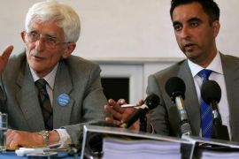 Jim Swire, left, the father of Flora Swire who died in the bombing of Pan Am Flight 103 over Lockerbie, sits with solicitor Aamer Anwar, during a press conference at the Royal Faculty of Procurators, in Glasgow, Scotland. Relatives of the only person convicted in the 1988 bombing of Pan Am Flight 103 over the Scottish town of Lockerbie are making a fresh effort to clear his name. The family former Libyan intelligence agent Abdel Baset al-Megrahi is joining forces the relatives of some of the attack’s victims to appeal for a new investigation. The bombing killed 270 people, many of them Americans. (AP Photo/PA, Andrew Milligan) UNITED KINGDOM OUT