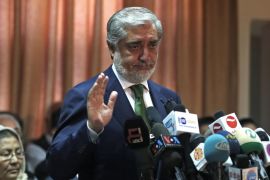 Afghanistan's presidential candidate Abdullah Abdullah speaks during a news conference in Kabul, Afghanistan, Wednesday, June 18, 2014. The front-runner in Afghanistan's runoff presidential election has called for vote counting to stop over fraud claims. (AP Photo/Massoud Hossaini)