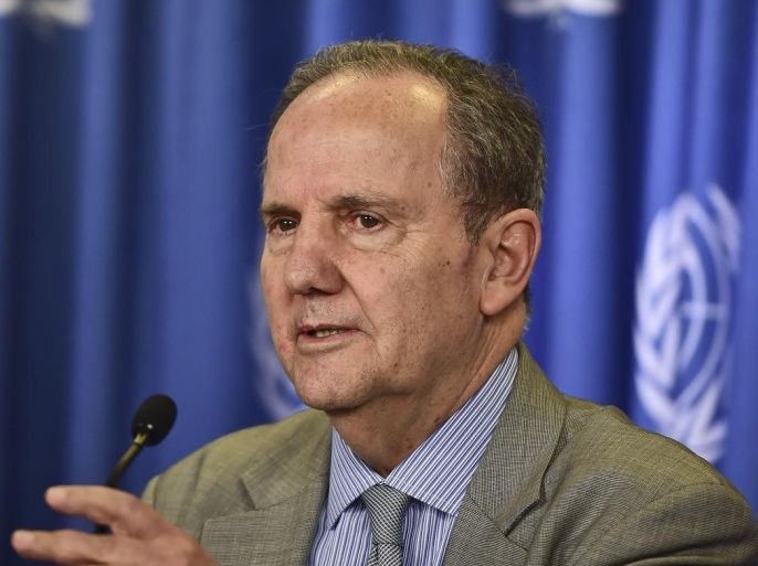Juan Mendez, UN Special Rapporteur for Torture, speaks during a press conference in Mexico City, on May 2, 2014. Mendez is in Mexico in official visit. AFP PHOTO/RONALDO SCHEMIDT