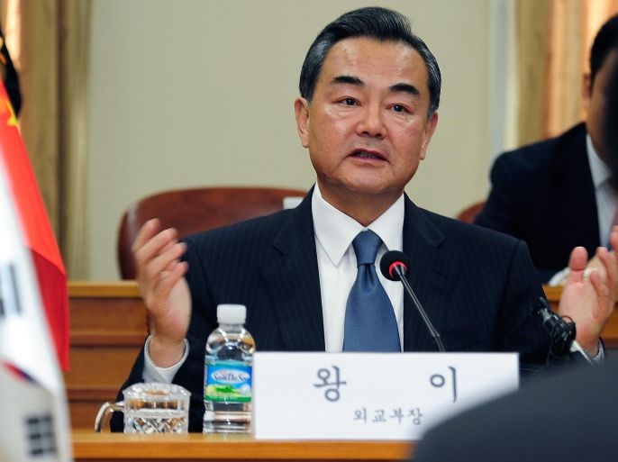 SEOUL, SOUTH KOREA - MAY 26: Chinese Foreign Minister Wang Yi talks with South Korean Foreign Minister Yun Byung-se during their meeting on May 26, 2014 in Seoul, South Korea. The main issues scheduled to be discussed are North Korea's nuclear issue and the timing of the Chinese president's visit to South Korea.