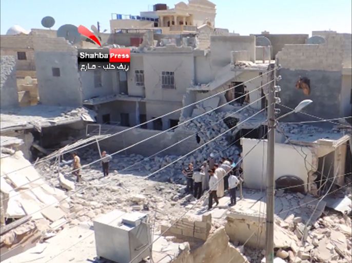 الدمار في مدينة مارع بريف حلب جراء البراميل المتفجرة
