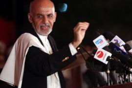 Afghanistan's presidential candidate Ashraf Ghani Ahmadzai speaks for his allies, in front of media representatives, at his resident in Kabul, Afghanistan, Wednesday, June 25, 2014. Ashraf Ghani Ahmadzai, called on Abdullah to rejoin the process and demanded that the commission stick to the official timetable for releasing preliminary results next week. (AP Photo/Massoud Hossaini)