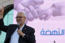 Ennahda party leader Rached Ghannouchi spakes to supporters of Islamist Ennahda party during celebration of 33th anniversary of the founding of the Islamist party Ennahda in Tunis, Tunisia, 07 June 2014.