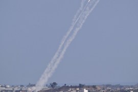 A rocket fired by Palestinian militants from in side Gaza Strip makes its way towards central Israel, seen from Israel Gaza Border, Wednesday, July 16, 2014. A Hamas website says Israel has fired missiles at the homes of four of its senior leaders as it resumed bombardment of Gaza, following a failed Egyptian cease-fire effort. Wednesday's bombings came after Hamas rejected an Egyptian truce proposal on Tuesday and instead launched more rockets at Israel. (AP Photo/Ariel Schalit)