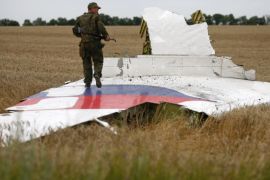 An armed pro-Russian separatist stands on part of the wreckage of the Malaysia Airlines Boeing 777 plane after it crashed near the settlement of Grabovo in the Donetsk region, July 17, 2014. The Malaysian airliner flight MH-17 was brought down over eastern Ukraine on Thursday, killing all 295 people aboard and sharply raising stakes in a conflict between Kiev and pro-Moscow rebels in which Russia and the West back opposing sides. REUTERS/Maxim Zmeyev (UKRAINE - Tags: TRANSPORT DISASTER POLITICS CIVIL UNREST)