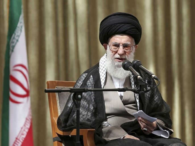 In this picture released by the official website of the office of the Iranian supreme leader, Supreme Leader Ayatollah Ali Khamenei addresses in a ceremony marking 25th death anniversary of the late revolutionary founder Ayatollah Khomeini at his shrine just outside Tehran, Iran, Wednesday, June 4, 2014. (AP Photo/Office of the Iranian Supreme Leader)