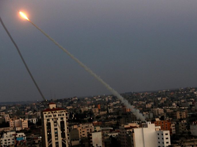 M75 rocket launched from the coastal strip into Israel by militants of Ezz Al-Din Al Qassam militia, the military wing of Hamas movement, in Gaza City, 09 July 2014. Israel launched the military operation Protective Edge, which came in response to a renewed wave of rockets out of the Gaza Strip, for some of which Palestinian group Hamas has claimed responsibility. It is the first time since 2012 that Hamas has done so, claiming that intervening attacks were sent up by groups working outside its control.