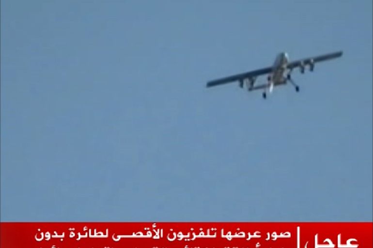 صور عرضها تلفزيون الأقصى لطائرة بدون طيار أطلقتها كتائب القسام