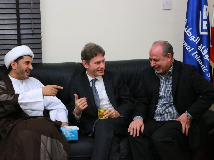 A handout photo released by the Bahraini opposition grouping Al-Wefaq showing Tomasz P. Malinowski (2-L) US State Department assistant secretary for Bureau of Democracy, Human Rights meeting with Al-Wefaq officials, during a visit to their Ramadan open house on 06 July 2014. Bahrain Foreign Ministry on 07 July 2014 said in a statement that US diplomat Tomasz P. Malinowski who is on an official state visit to the country was 'Persona non grata' and needs to leave immediately and accused Malinowski of 'flagrantly' intervening in the internal affairs of the country and holding meetings with certain party and not the others, which it described as evidence of a policy 'to divide and discriminate among the people of the country'. EPA/AL-WEFAQ