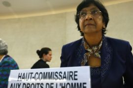 U.N. High Commissioner for Human Rights Navi Pillay arrives for the 21st Special Session of the Human Rights Council on the human rights situation in the Palestinian Territories at the United Nations Office in Geneva July 23, 2014. REUTERS/Denis Balibouse (SWITZERLAND - Tags: POLITICS)
