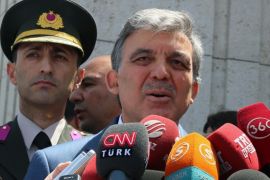 Turkey's President Abdullah Gul speaks to the media outside a mosque in Ankara, Turkey, Friday July 11, 2014. Gul called on Israel to halt its offensive on the Gaza Strip and not to carry out a ground incursion, while the Prime Minister Recep Tayyip Erdogan said there can be no normalizing of Turkish-Israeli ties as long as Israel's actions continue. (AP Photo)